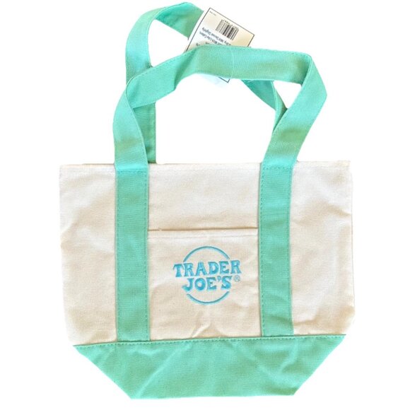Trader Joe's Pastel Mini Canvas Tote Bags 2025 LIMITED EDITION GREEN | SHIPS NOW - Picture 1 of 1